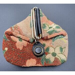 Japanese Drawstring Bag Kinchaku Floral  Pattern Snap 3” X 3” Vintage coin purse